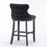 Silverleaves Button Tufted Velvet Bar Stool, Black 4pcs