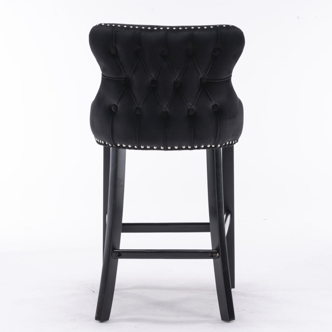 Silverleaves Button Tufted Velvet Bar Stool, Black 4pcs