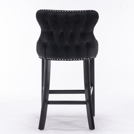 Silverleaves Button Tufted Velvet Bar Stool, Black 4pcs
