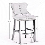Silverleaves Button Tufted Velvet Bar Stool, Black 4pcs