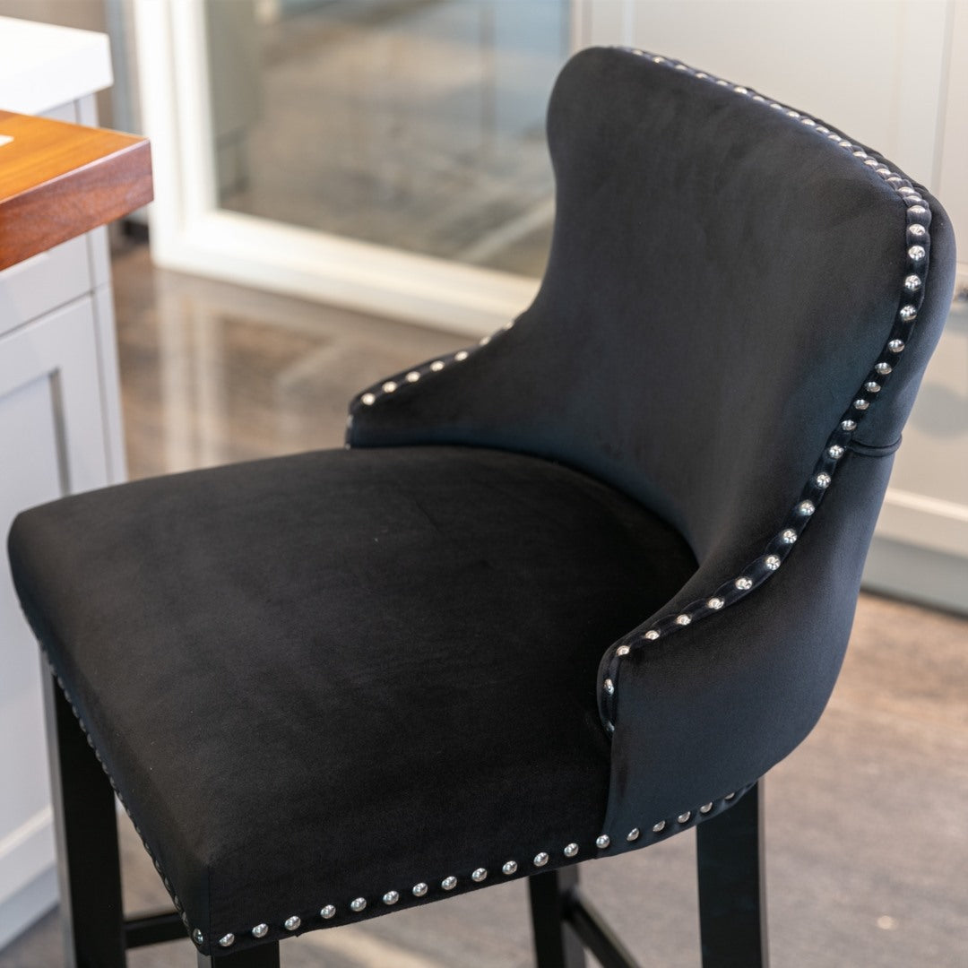 Silverleaves Button Tufted Velvet Bar Stool, Black 4pcs