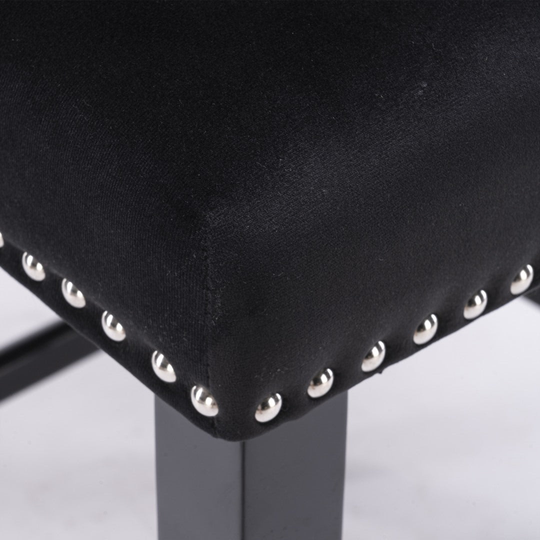 Side profile of velvet tufted bar stool showing wooden legs — Allure Home Collections