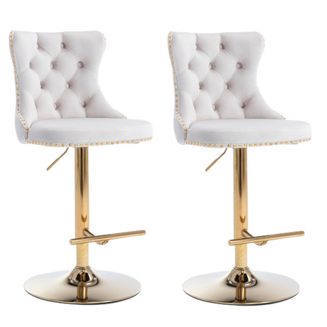 Two velvet studded bar stools at kitchen counter — Allure Home Collections
