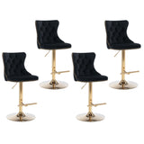 Velvet bar stool adjustable height and gold chrome base detail — Allure Home Collections