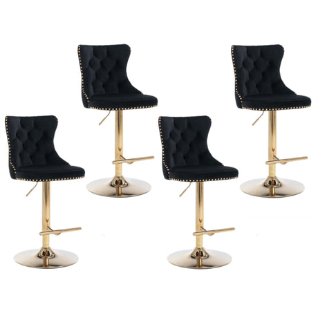 Velvet bar stool adjustable height and gold chrome base detail — Allure Home Collections