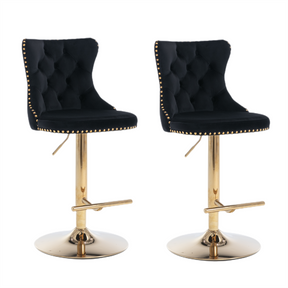 Jam Jerrup black velvet swivel bar stools pair with stud trim