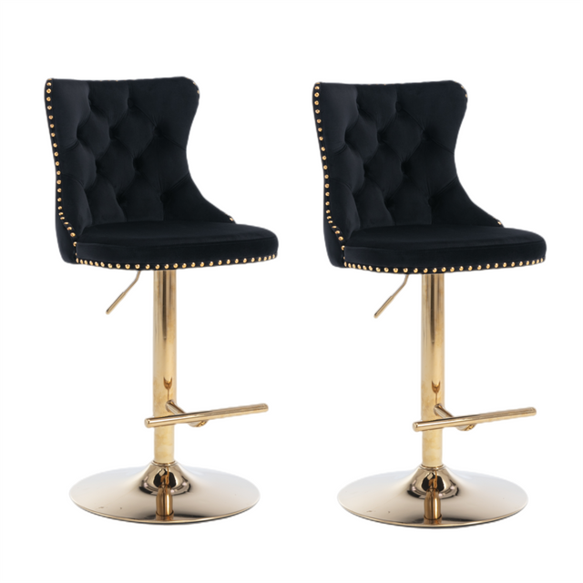 Height adjustable velvet studded swivel bar stools set of 2 — Allure Home Collections