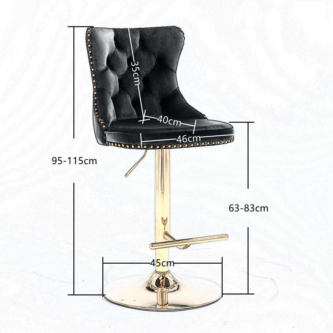 Pair of velvet height adjustable bar stools in contemporary kitchen — Allure Home Collections