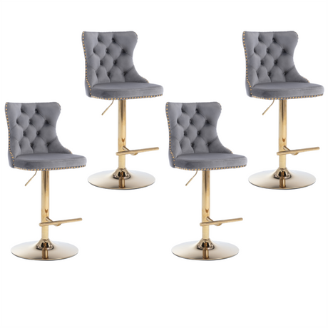 Height adjustable velvet swivel bar stool single with gold chrome base — Allure Home Collections