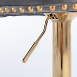 Velvet bar stool gold base and footrest ring detail — Allure Home Collections