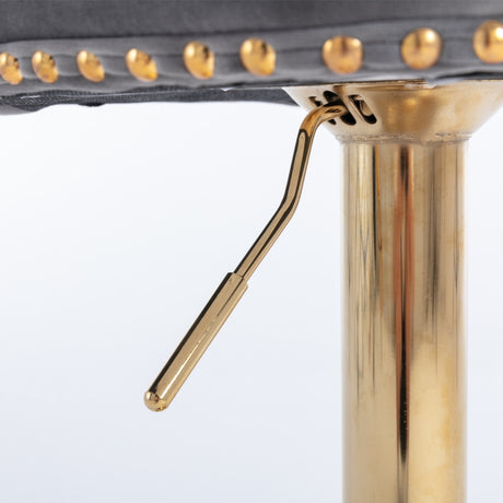 Velvet bar stool gold base and footrest ring detail — Allure Home Collections