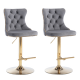 Velvet stud trim bar stool seat and adjustable height detail — Allure Home Collections