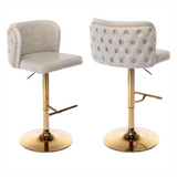 Elegant faux leather golden base swivel bar stools pair in beige — Allure Home Collections