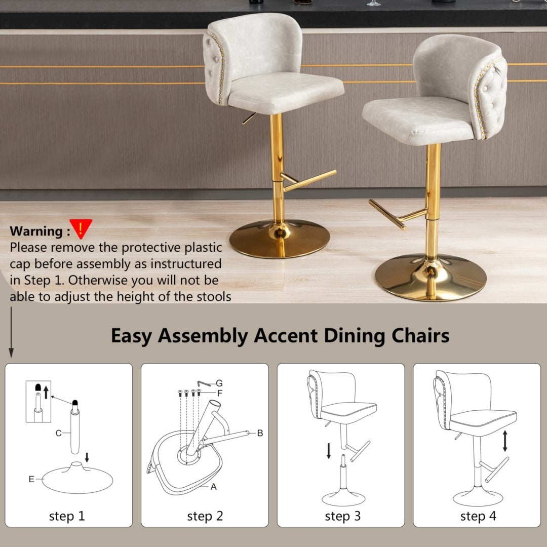 Side profile of faux leather swivel bar stool showing gold base — Allure Home Collections