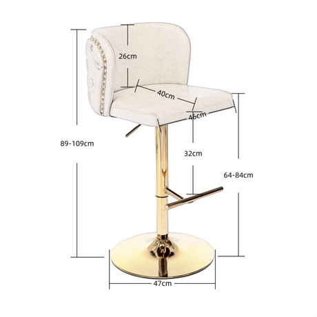 Two faux leather golden base stools at marble kitchen counter — Allure Home Collections