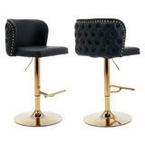 Faux leather bar stool gold base and swivel seat detail close-up — Allure Home Collections