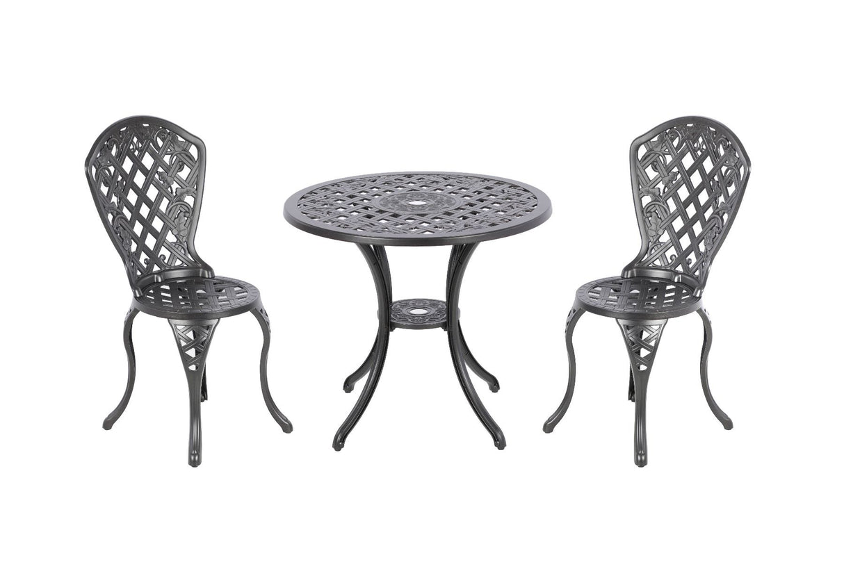 Black aluminium outdoor chair and table detail