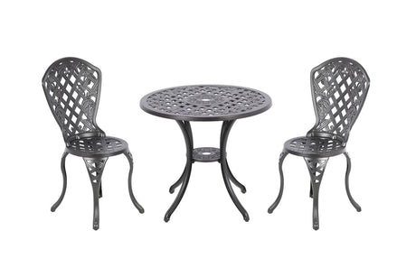 Black aluminium outdoor chair and table detail
