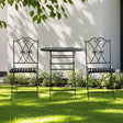 3 piece black iron outdoor bistro set with round folding table and two chairs