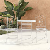 3 piece white iron outdoor bistro set with round folding table and two chairs