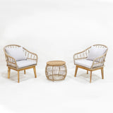 3 piece PE wicker and acacia outdoor setting with two chairs and table