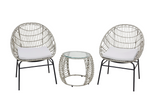 3 piece PE wicker outdoor setting with two chairs and glass top table