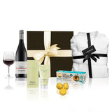 Luxury Red Wine and Robe Gift Hamper with plush robe, wine and treats