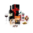 Grasse Shiraz and gourmet sweets gift hamper with premium Australian red wine, nougat, and rocky road in a black magnetic gift box with red bow