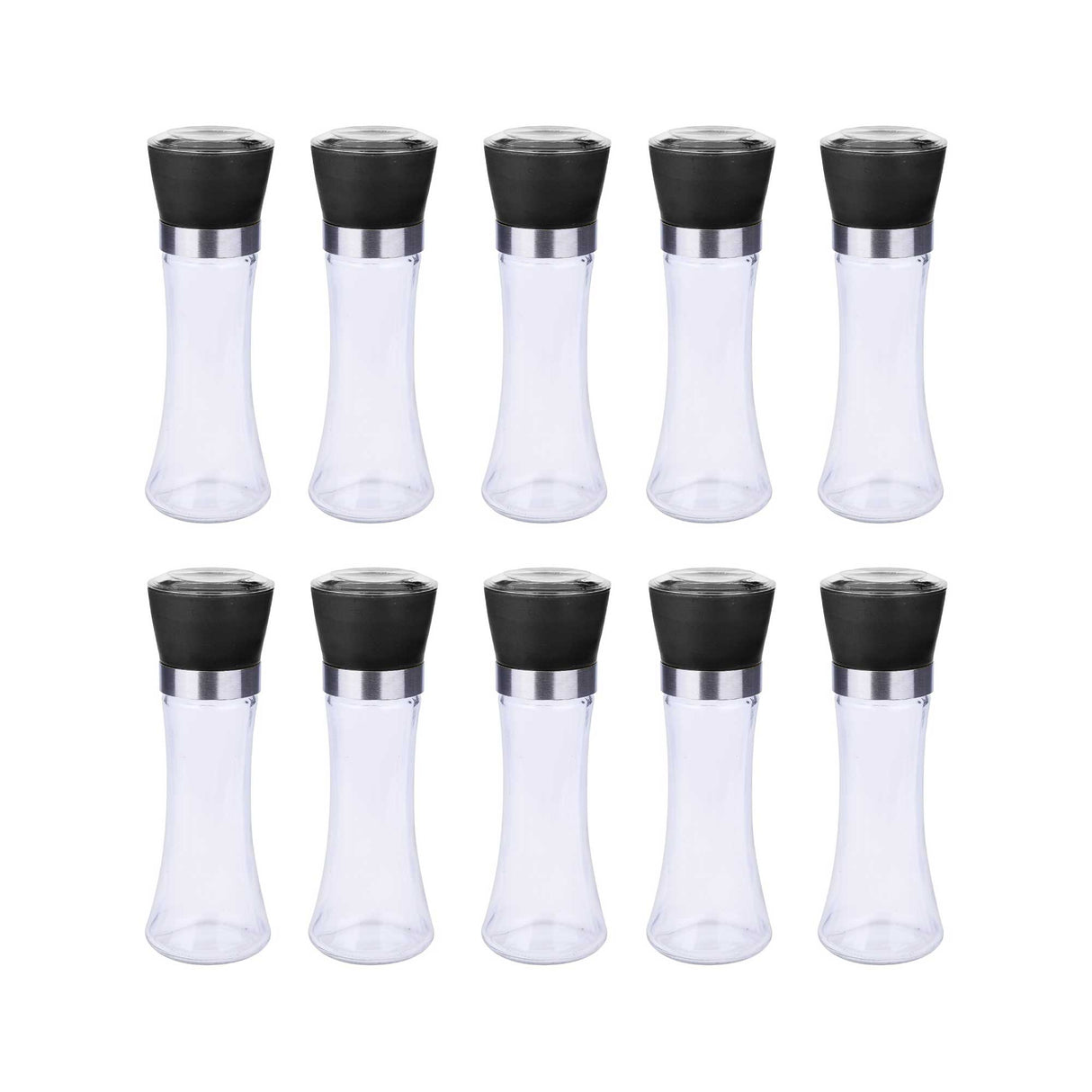 Salina tall glass salt or pepper grinders, pack of ten with ceramic cores
