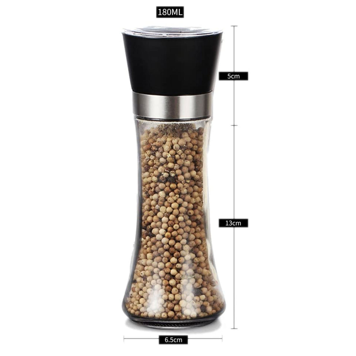 Salina Salt or Pepper Grinder, Glass, Adjustable Ceramic Core, 18cm, 180ml, 10pcs
