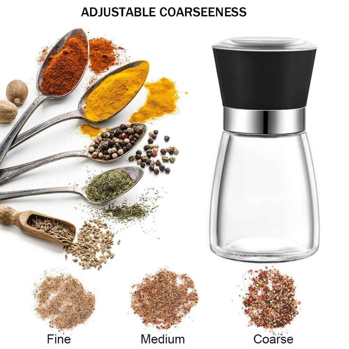 Lipari Salt or Pepper Grinder, Glass, Adjustable Ceramic Core, 12cm, 150ml, 12pcs