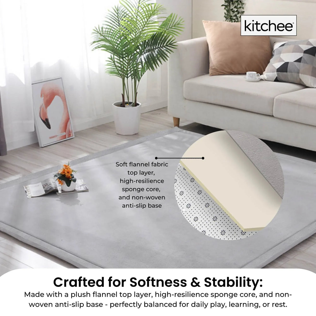 Tatami Style Padded Foam Floor Mat Grey 150 x 200cm, view 3