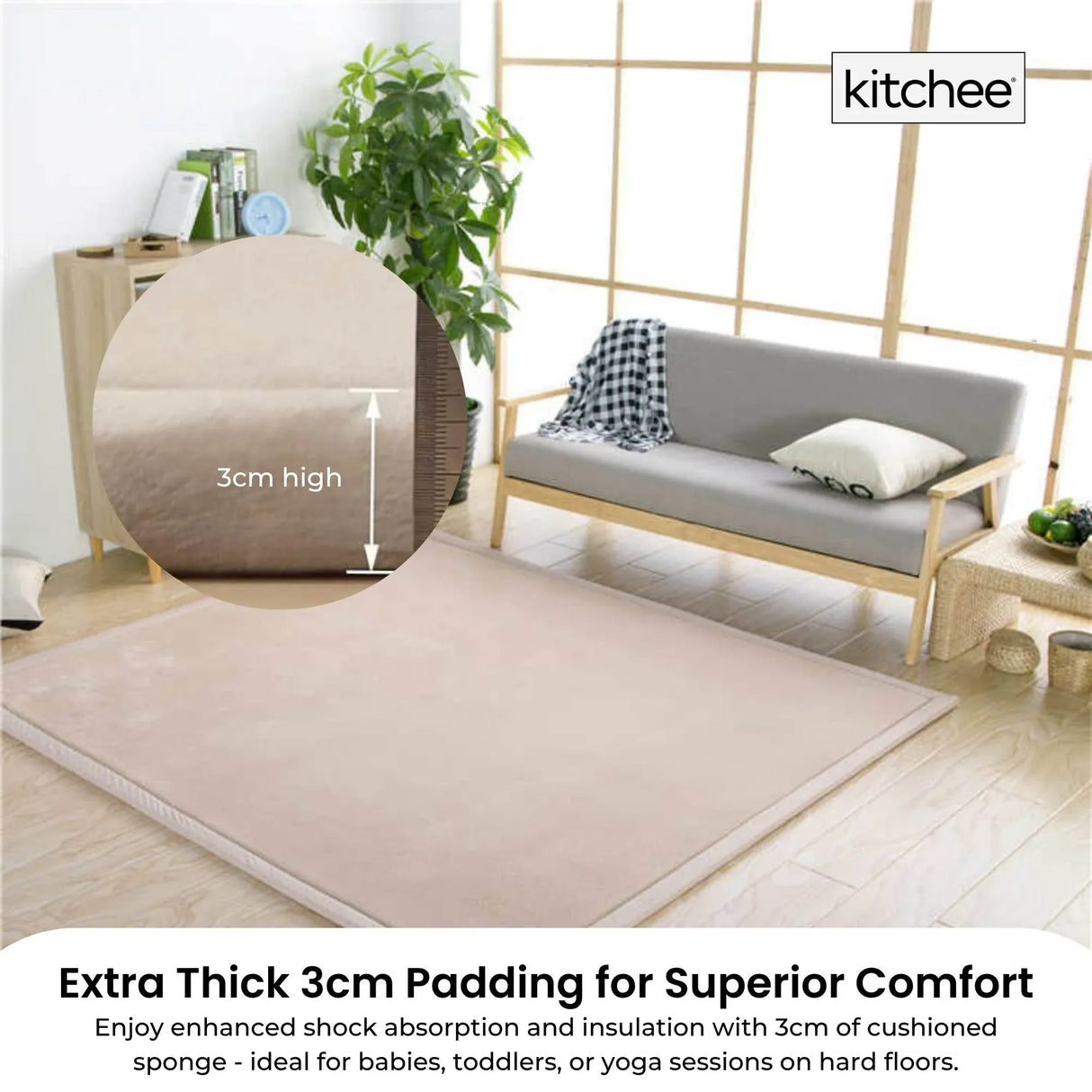 Tatami Style Padded Foam Floor Mat Cream 150 x 200cm, view 2