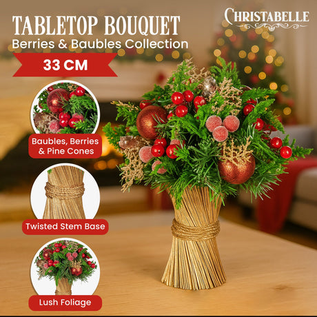 Elegant 33cm Pre-Decorated Christmas Bouquet