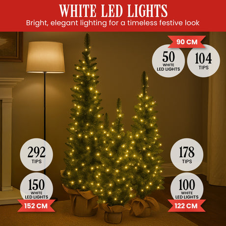 Set of 3 Pre-Lit Christmas Trees with Hessian Bases