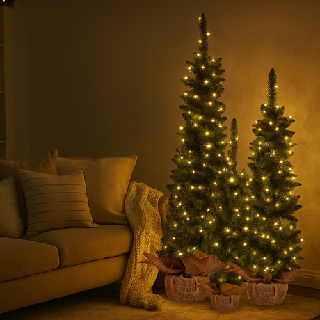 Set of 3 Pre-Lit Christmas Trees with Hessian Bases