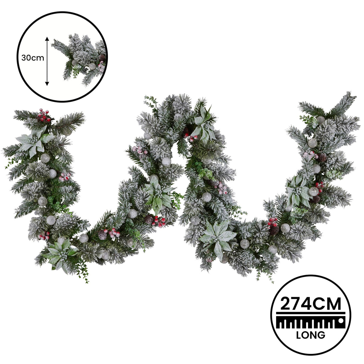 Snowy Crown Pine Pre-Lit Christmas Garland