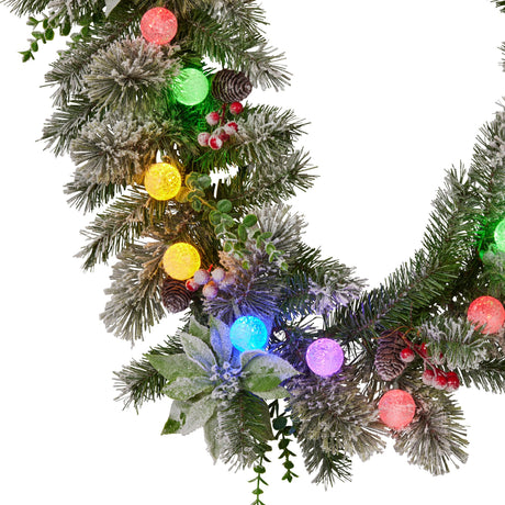 Snowy Crown Pine Pre-Lit Christmas Garland