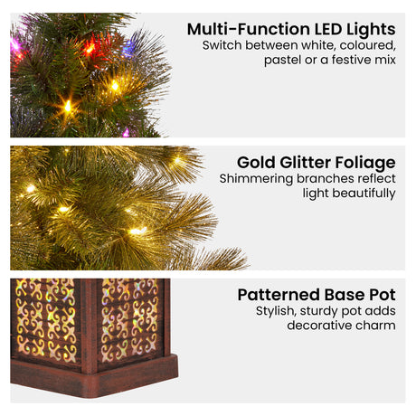Glittery Gold Pine 4ft Christmas Tree with LED Lights