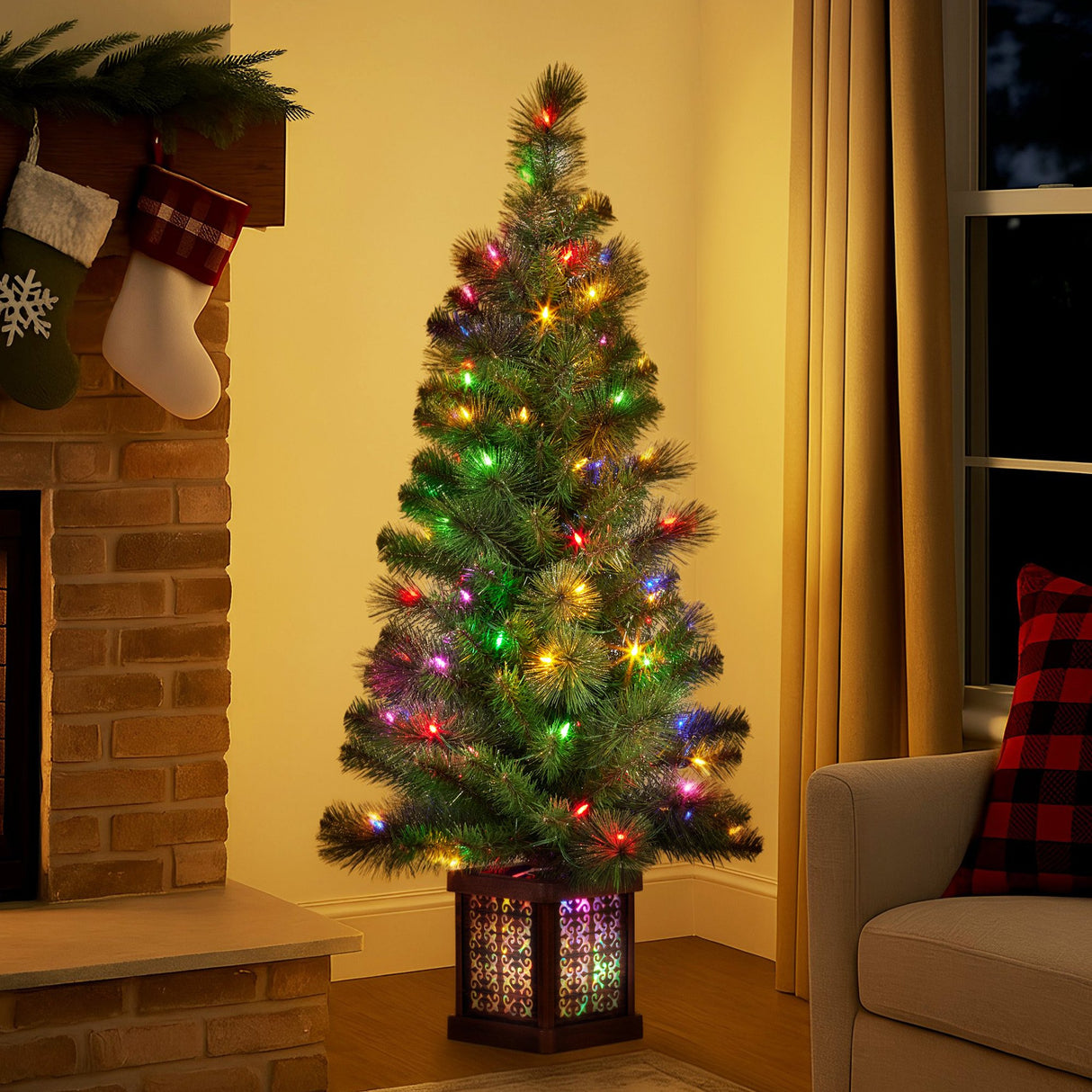 Glittery Gold Pine 4ft Christmas Tree with LED Lights