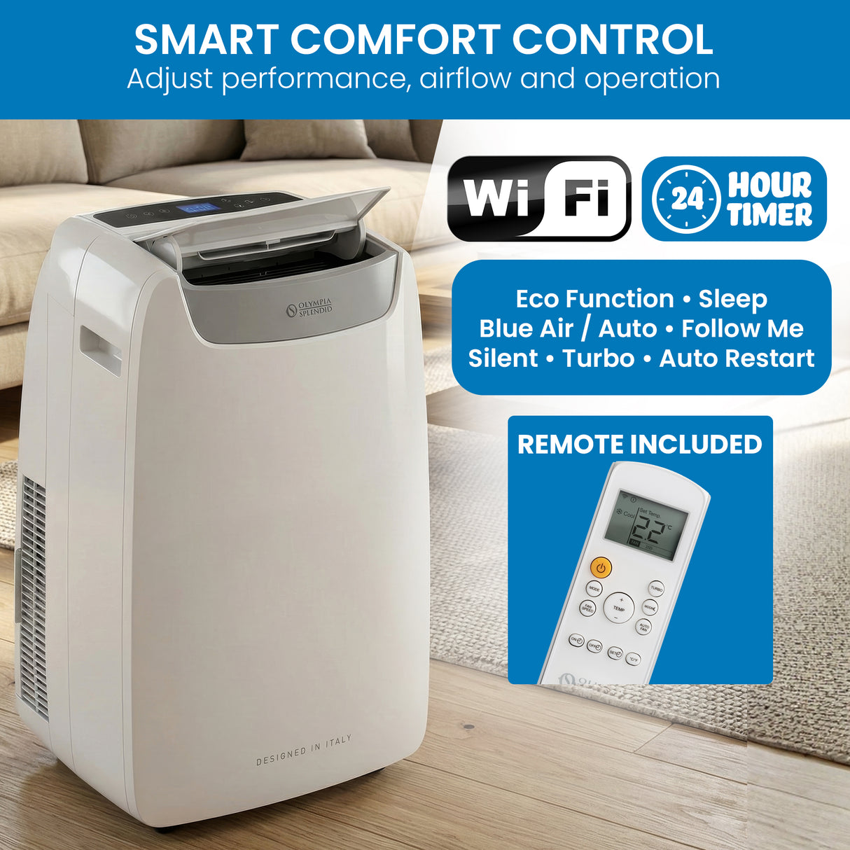 Caldonazzo Portable Air Conditioner, 3.5kW, WiFi and Remote