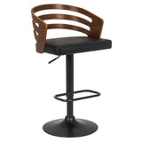 Sarantino bentwood walnut bar stool with leather seat and metal base — Allure Home Collections