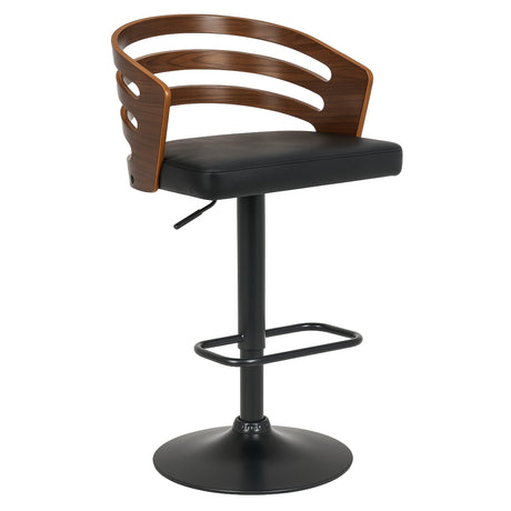 Sarantino bentwood walnut bar stool with leather seat and metal base — Allure Home Collections