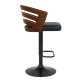 Side profile of Sarantino bentwood bar stool showing walnut curve and metal base — Allure Home Collections