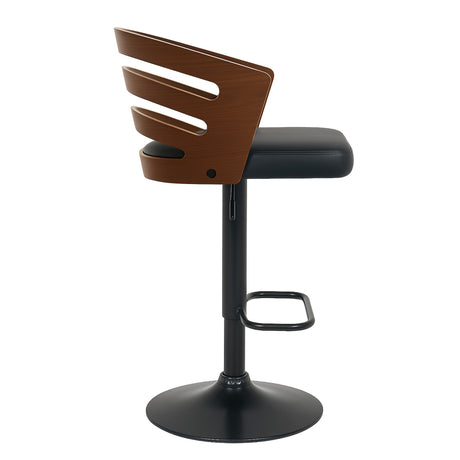 Side profile of Sarantino bentwood bar stool showing walnut curve and metal base — Allure Home Collections