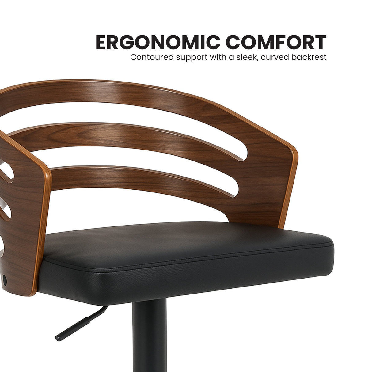 Sarantino bentwood bar stool leather seat close-up — Allure Home Collections