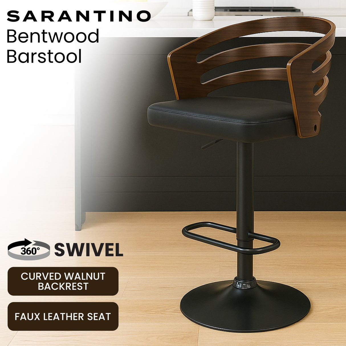Sarantino bentwood walnut bar stool in contemporary dining space — Allure Home Collections