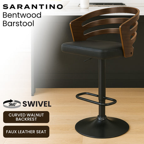 Sarantino bentwood walnut bar stool in contemporary dining space — Allure Home Collections