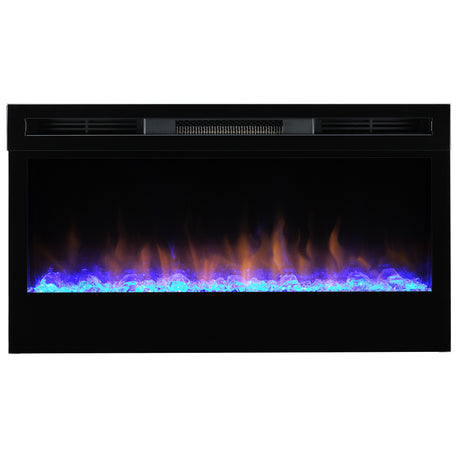 87 cm wall mounted electric fireplace with RGB flame effect and acrylic ember bed