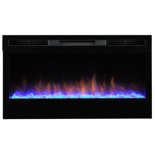 87 cm wall mounted electric fireplace with RGB flame effect and acrylic ember bed